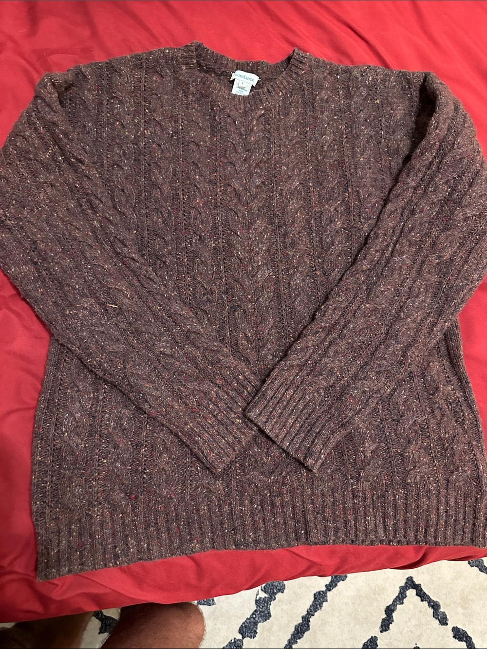 Sundance Men's Brown/burgundy Speckled Cable Crewneck Sweater